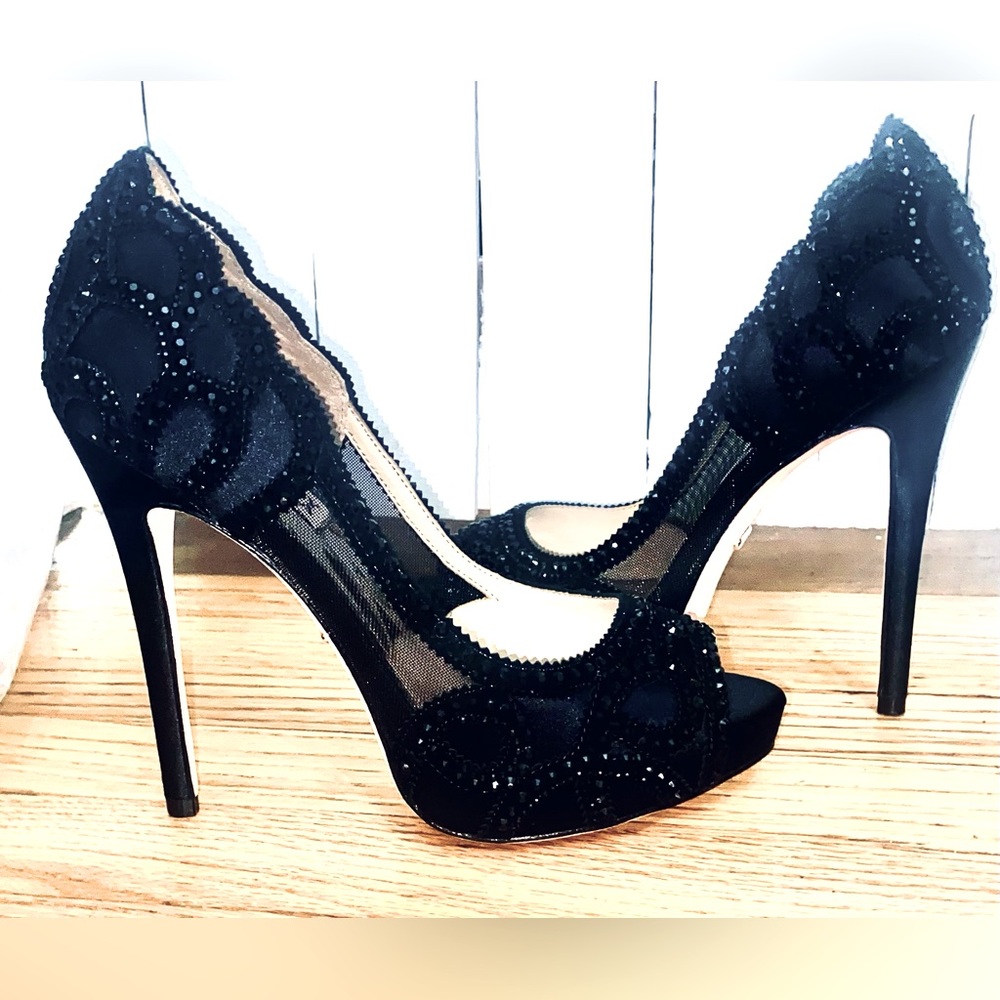 Badgley mischka Whitney black open toe high heel 7.5